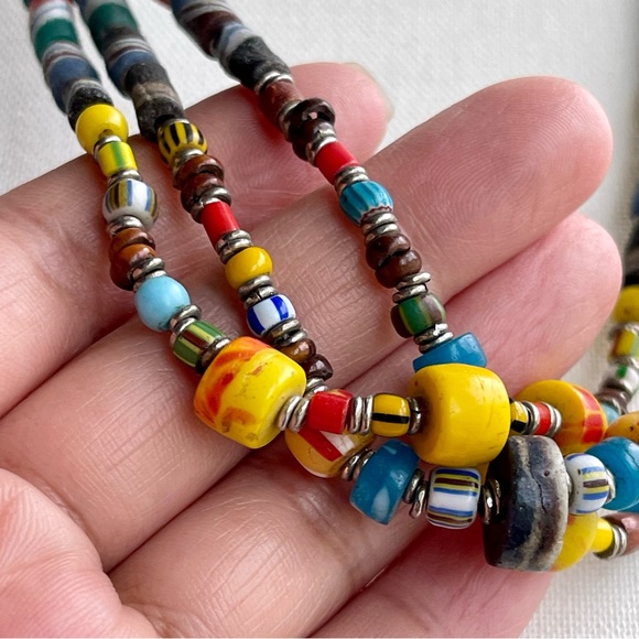 Handmade | Vintage | African Trade Beads Multi-Strand 23" Necklace - Picture 4 of 13